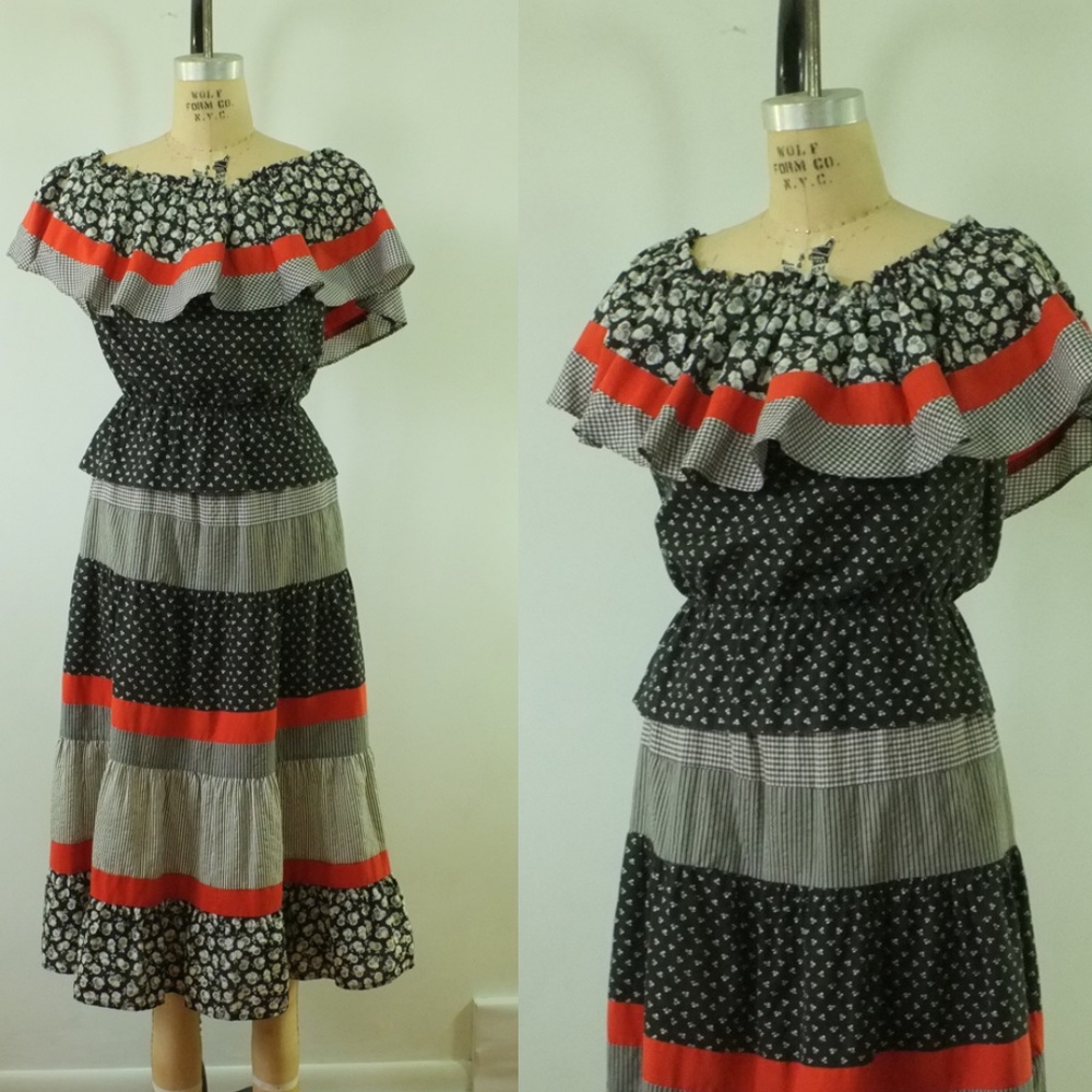 vintage peasant top and skirt set | peplum top